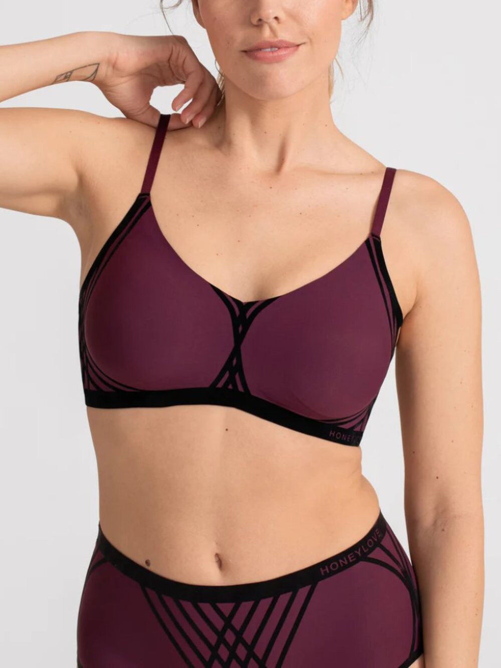 Honeylove Brand Women's 2X Fig & Black Silhouette Bra Wireless